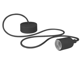 Silicone pendant lamp holder with fabric cord, 100 cm, adjustable, E27 socket, black